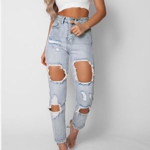 White Fox Boutique Let's Bounce Distressed Jeans Washed Blue